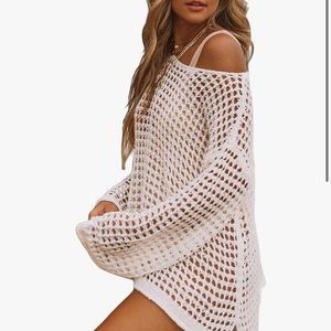 White long sleeve swim coverup- one size